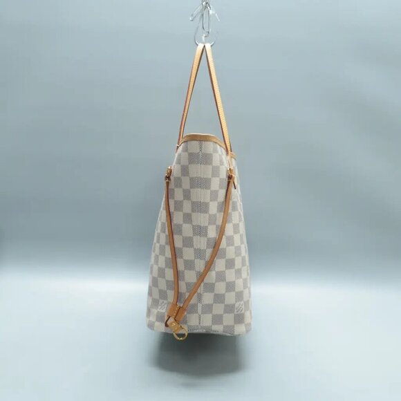 LOUIS VUITTON Neverfull MM White W/P Damier Azur Canvas Shoulder Bag 1632-101824 - Picture 4 of 12